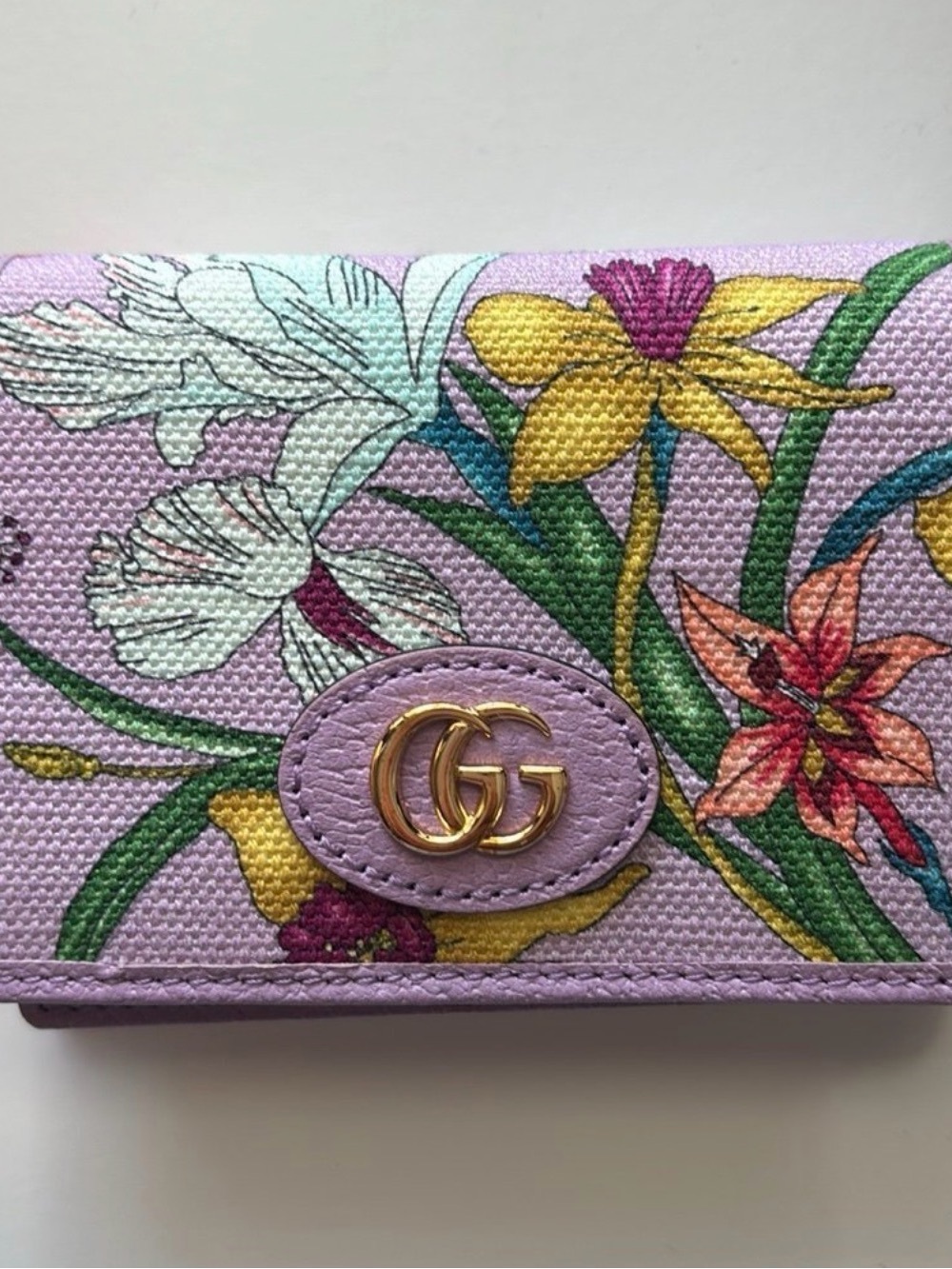 Gucci Floral GG Marmont Lilac Leather Mini Wallet - Picture 2 of 12